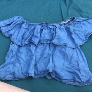 Blue off the shoulder top from Bloomingdales